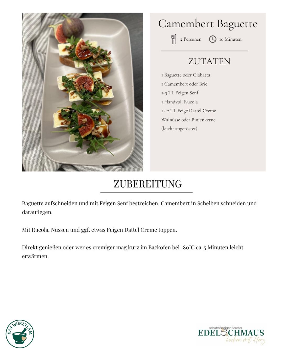 Rezeptkarten Edelschmaus Camembert Baguette