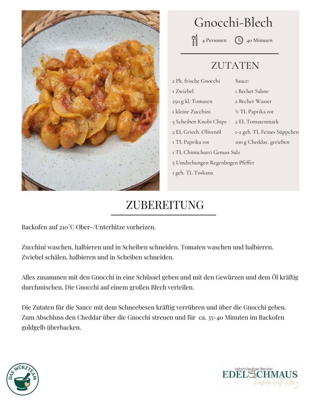 Rezeptkarten Edelschmaus Gnocchi Blech