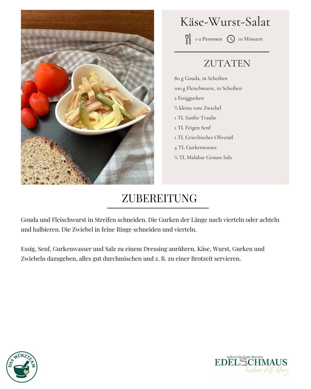 Rezeptkarten Edelschmaus Kaese Wurst Salat