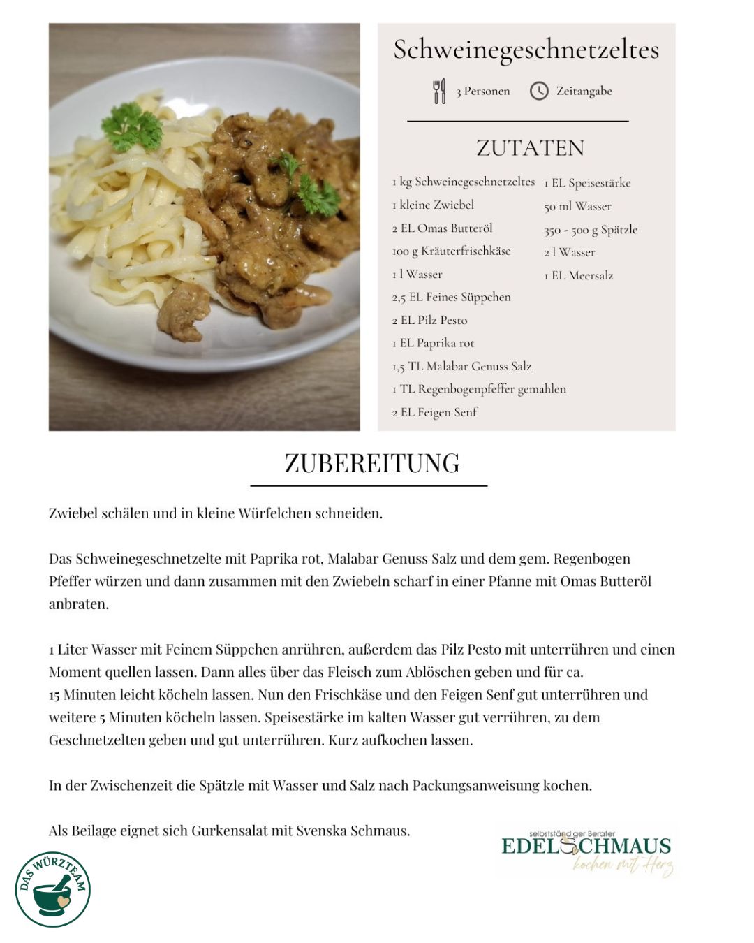 Rezeptkarten Edelschmaus Schweinegeschnetzeltes
