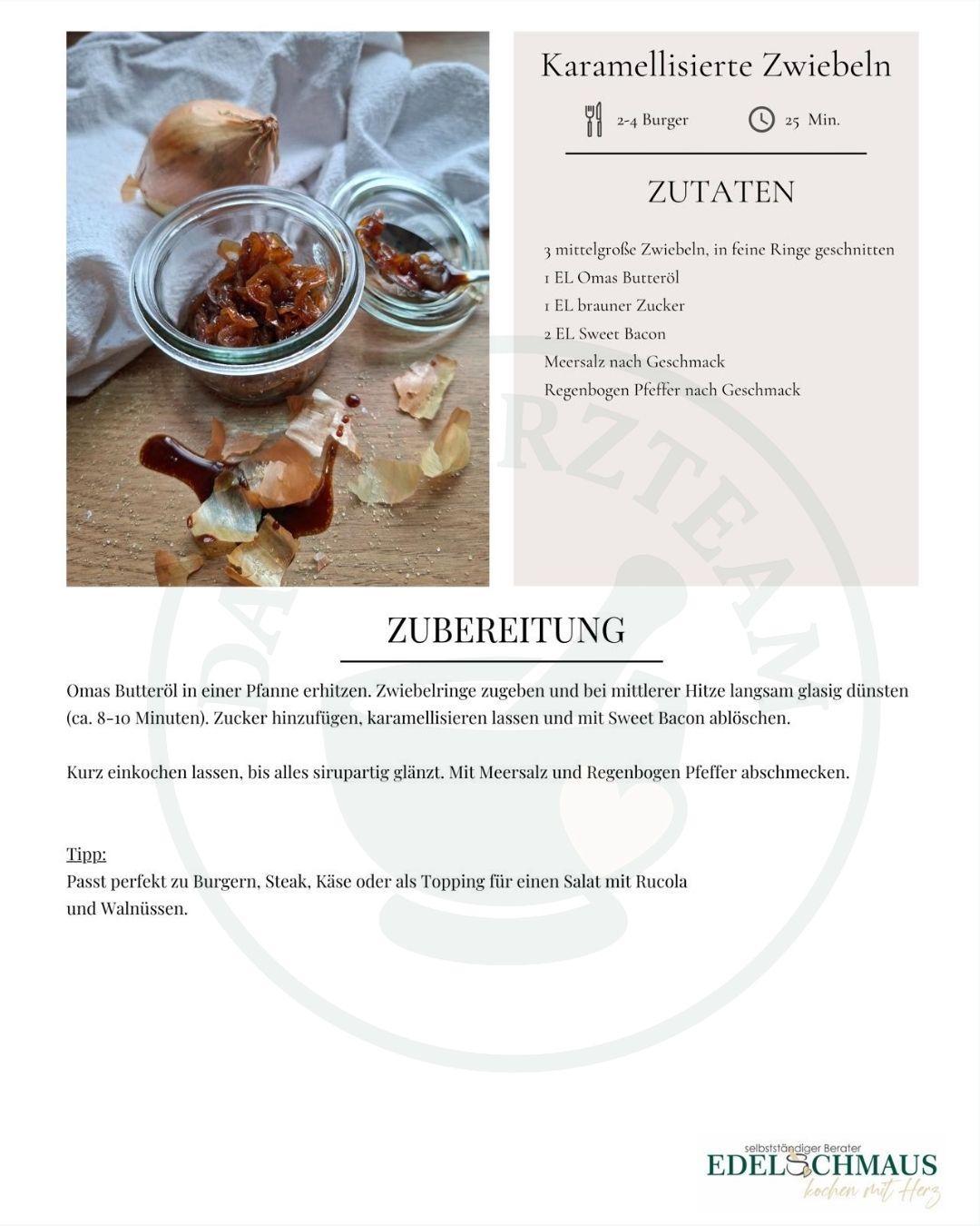 Rezeptkarten Karamellisierte Zwiebeln