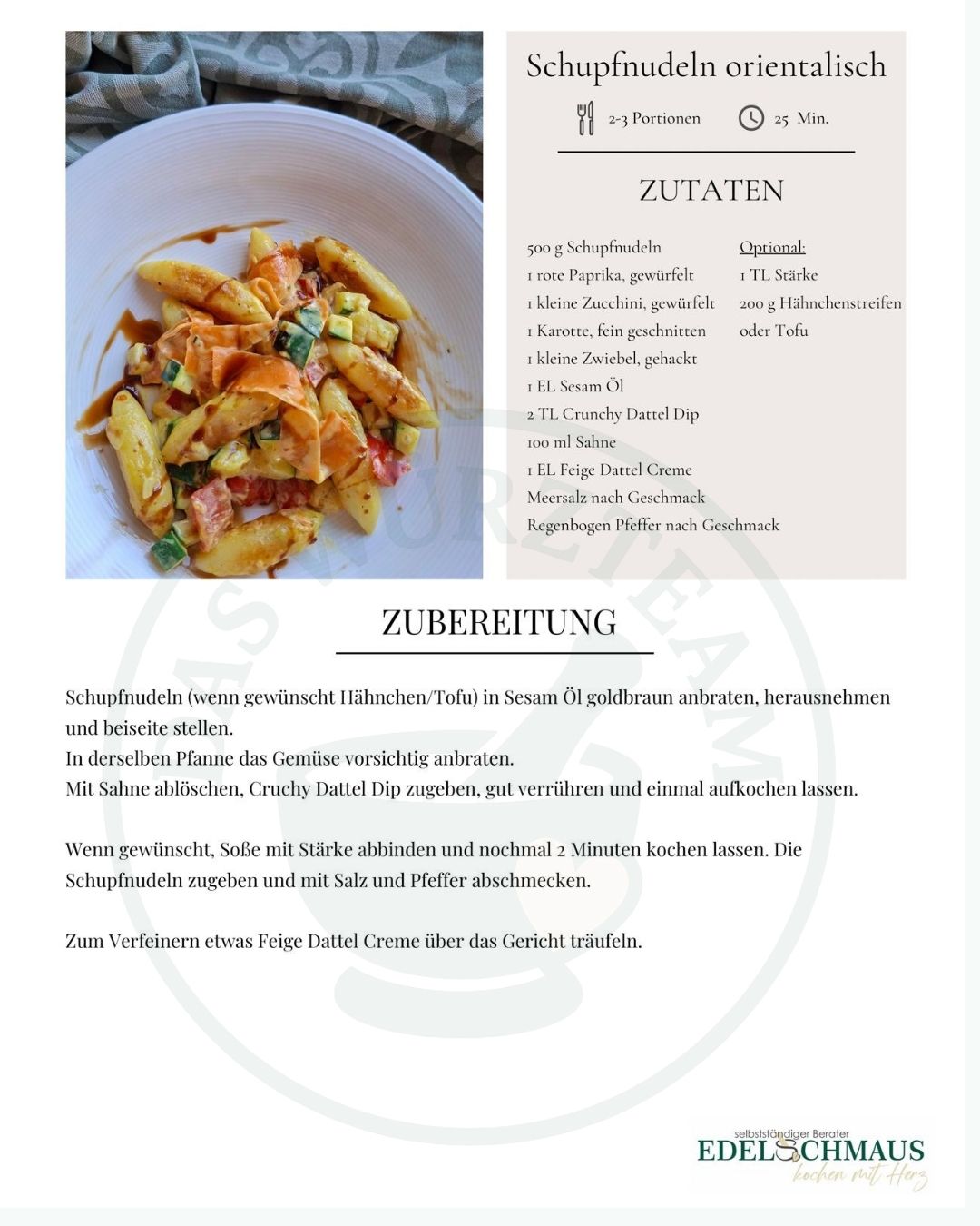 Rezeptkarten Schupfnudeln orientalisch
