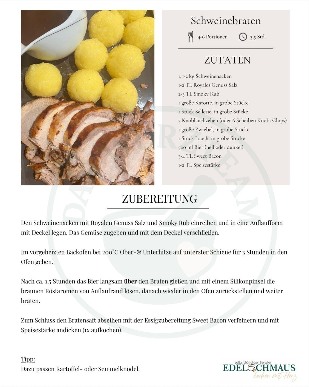 Rezeptkarten Schweinebraten